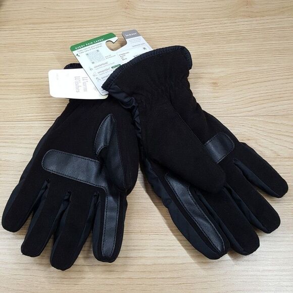 ISOTONER Gloves Mens Medium Black Lined Insulated Water Repellant Touchscreen - Picture 2 of 7